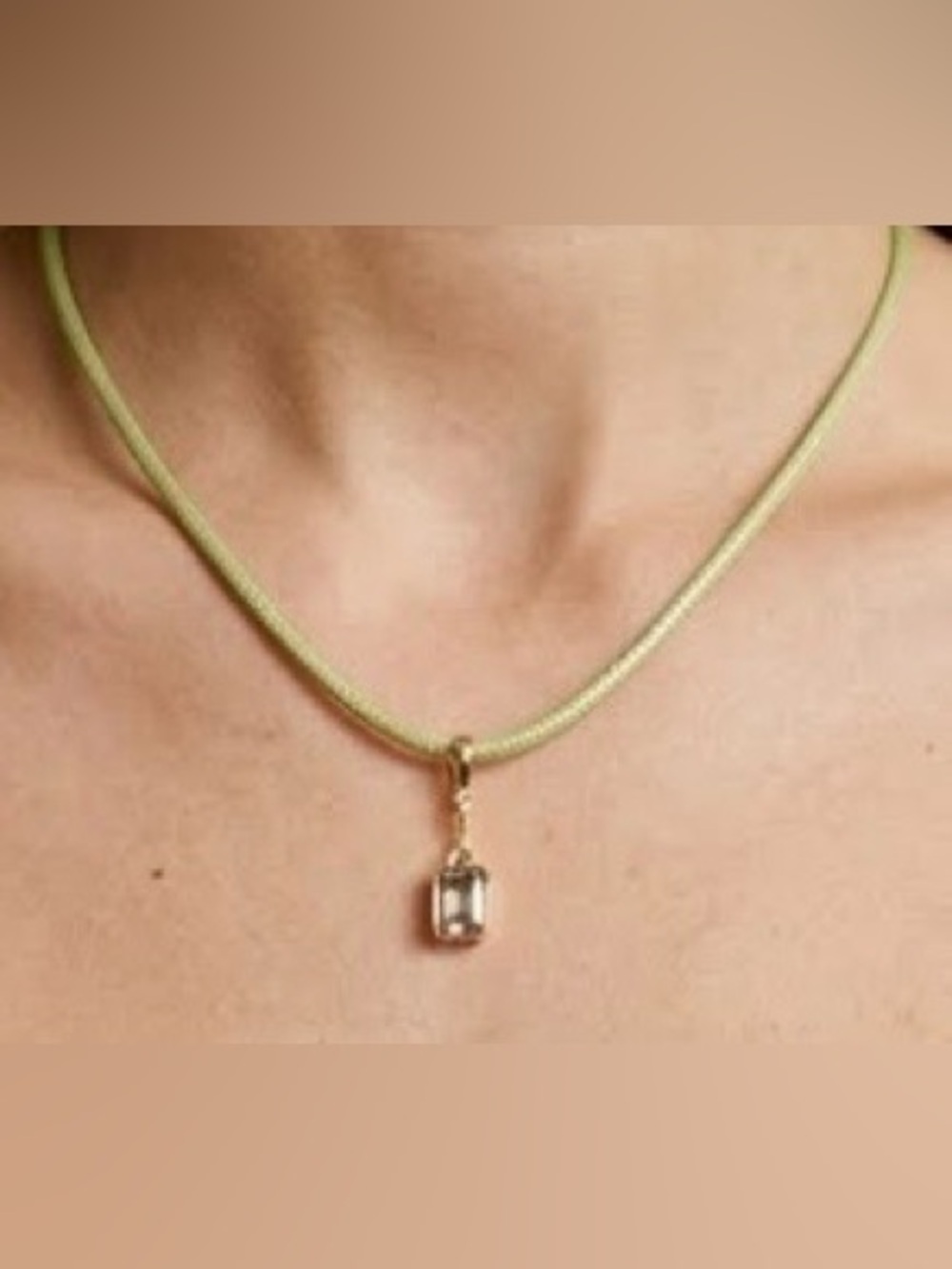 Adina Eden Gold Pendant Necklace with Clear CZ Stone on Sage Green Cord